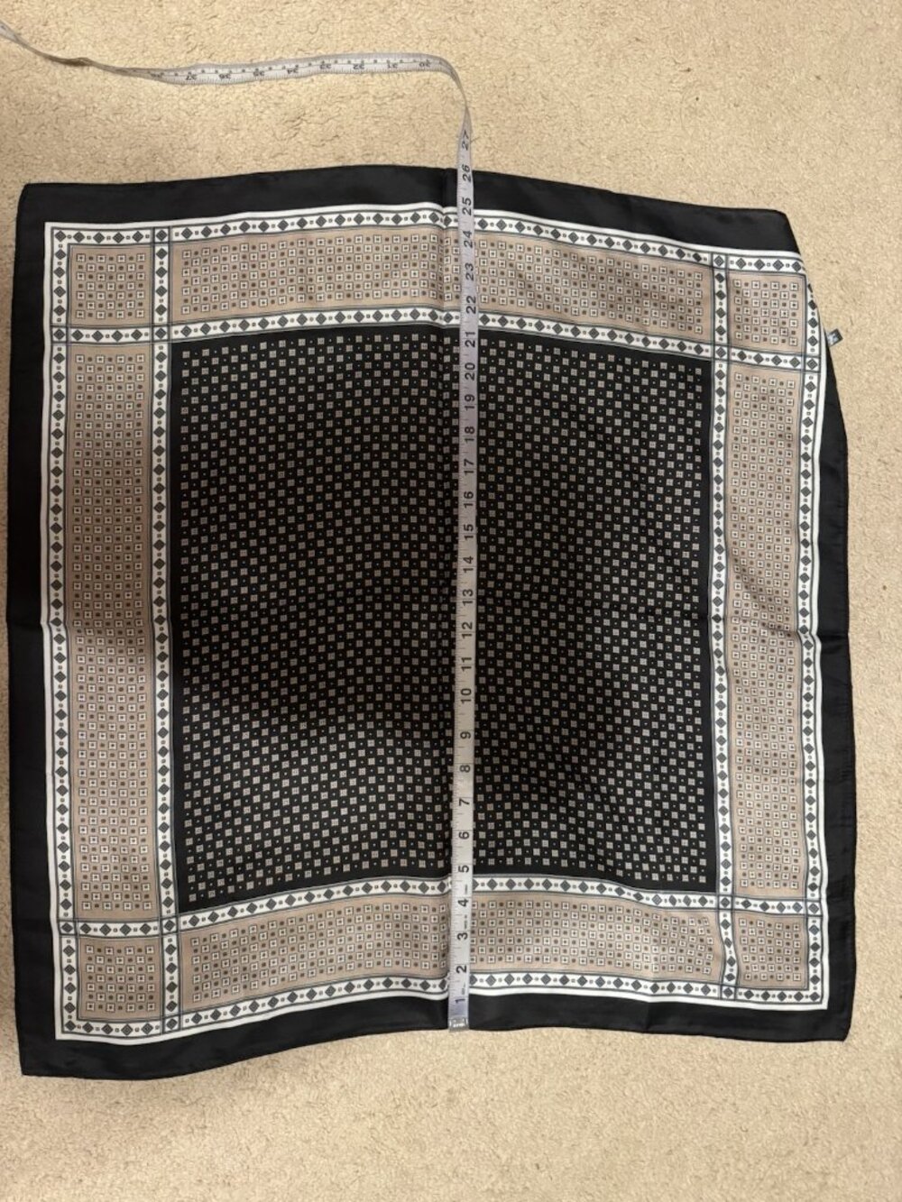 Elan 36” Square Scarf Geometric Silky Handkerchief Black Brown Cream NEW - Picture 11 of 12